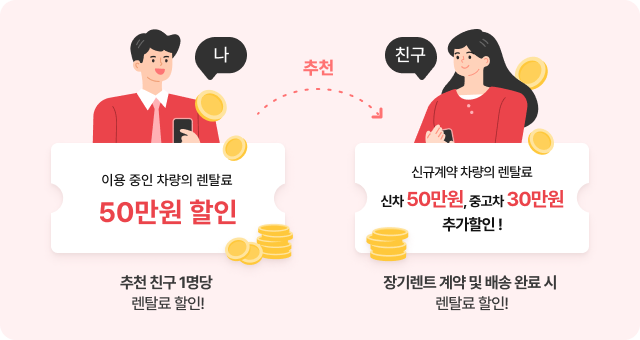 신규계약 차량의 렌탈료 신차 20만원 | 중고차 20만원 추가할인 !